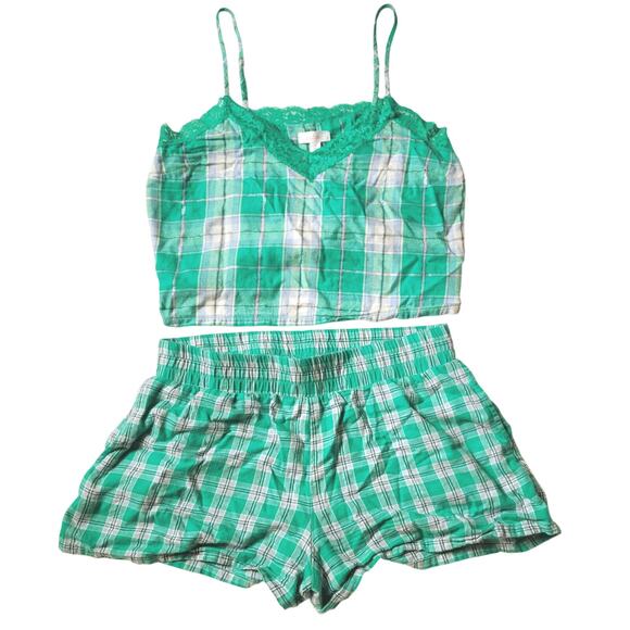 Colsie Womens Medium Matching PJ set Lounge Pajames Green Plaid Shorts Tank Top - Picture 1 of 6